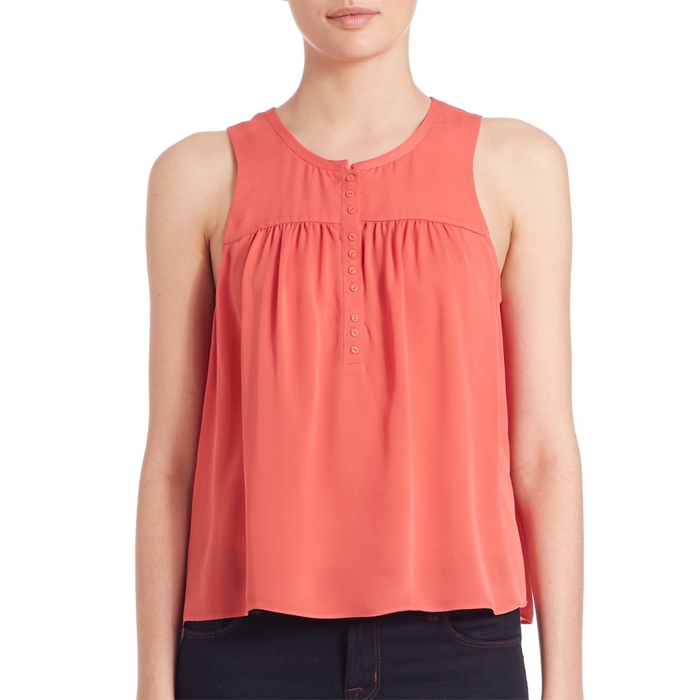 Rebecca Taylor Silk Half Button Blouse coral 6 tank top shirt - Picture 8 of 8